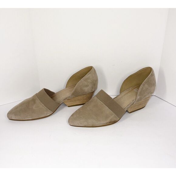 Eileen Fisher Hilly d’Orsay Pump Tan Suede Pointed Toe Wedge Slip On Neutral 7.5 - Picture 15 of 16